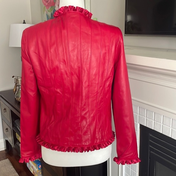 St. John Collection by Marie Gray Leather and Silk Blazer Jacket - Picture 3 of 16